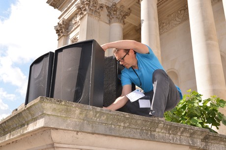 Jon Calver of Historyworks setting up the sound system